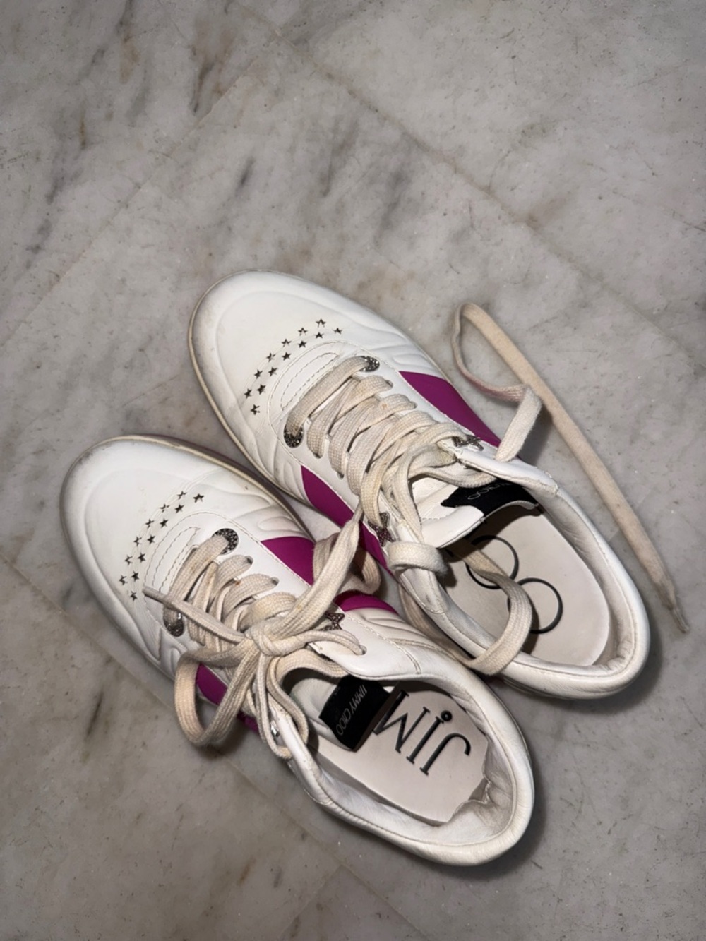Jimmy Choo White and Fuchsia Low-Top Sneaker